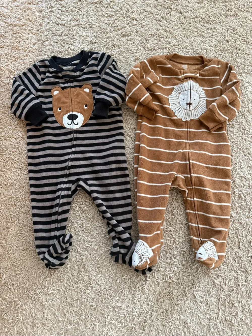 Brown and Black Striped Animal Footed One-Pieces (Set of 2)